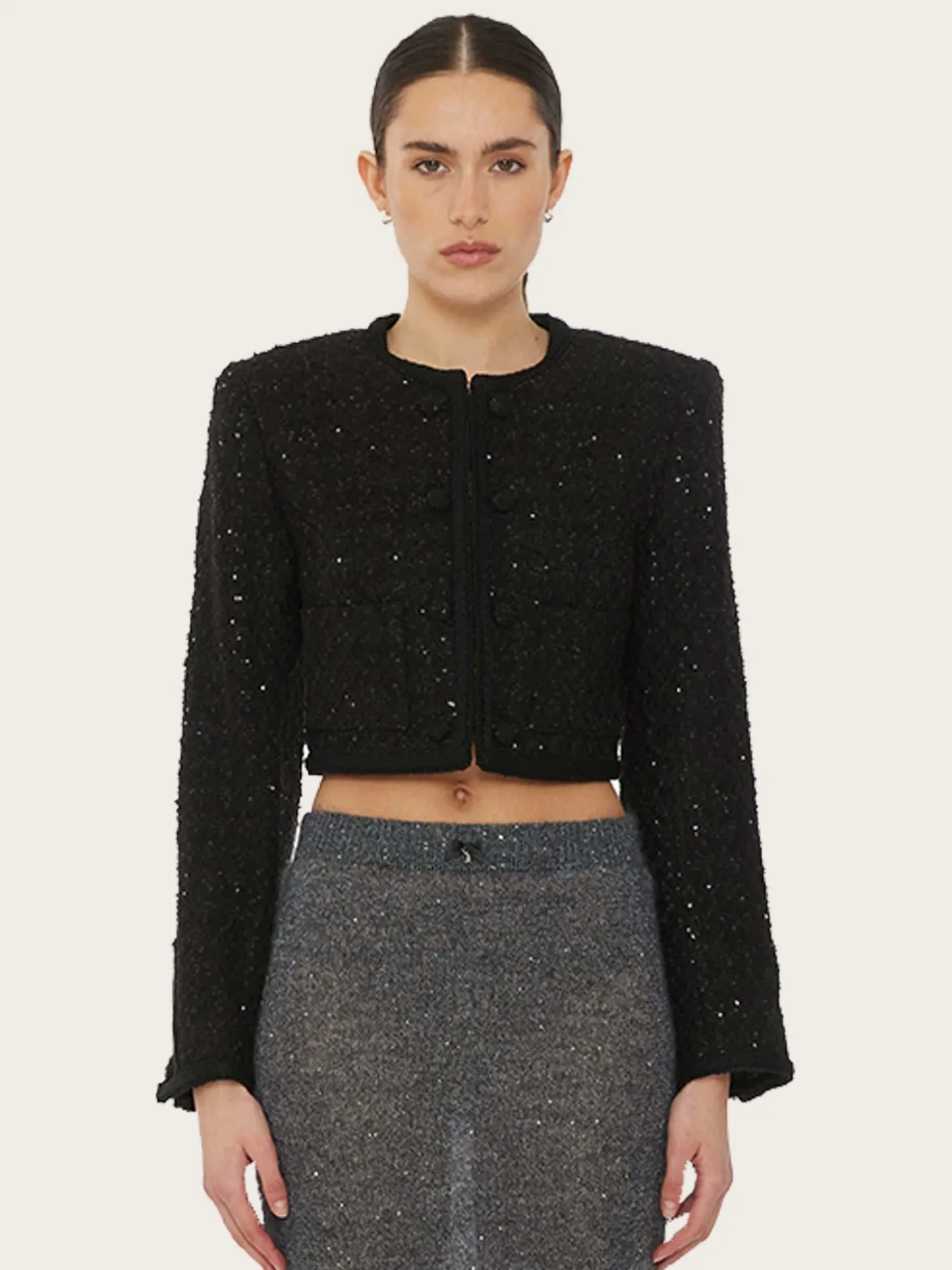 Boucle Crop Jacket - Black