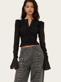 Chiffon Longsleeved Top - Black