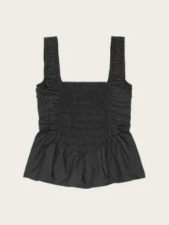 Cotton Poplin Smock Strap Blouse - Black