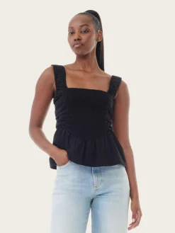 Cotton Poplin Smock Strap Blouse - Black
