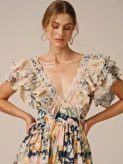 Cotton Slub Frilly Dress - Botanic