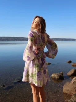 Cupro Tieband Dress - Purple Flowerfield