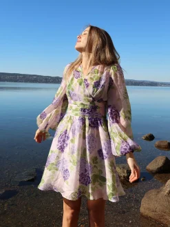 Cupro Tieband Dress - Purple Flowerfield
