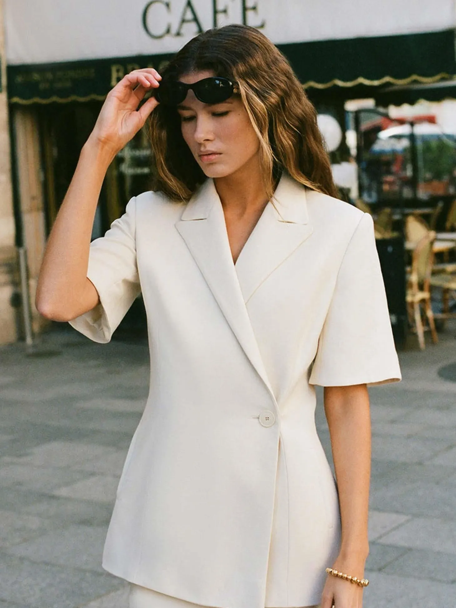 Enna Short Sleeve Blazer - Beige