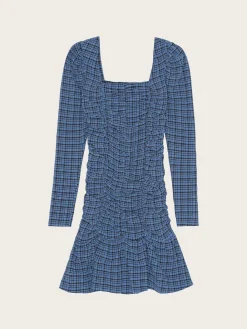 F7257 Stretch Seersucker Gathered Mini Dress - Mini Check Granada