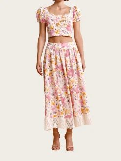 Linen Cropped Top - Vintage Corals