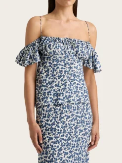 Menton Top - Leilani Print/Mid Blue