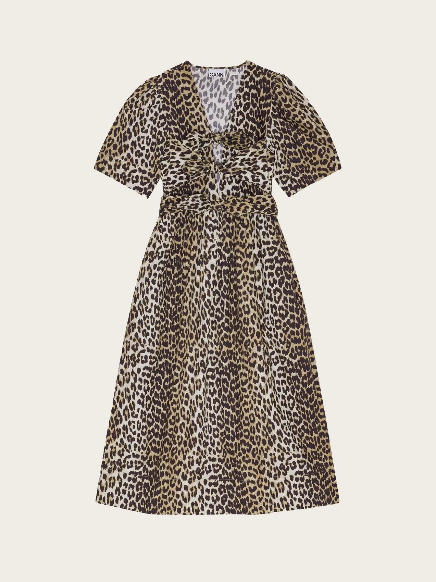 Printed Cotton Tie Strap Midi Dress - Leopard
