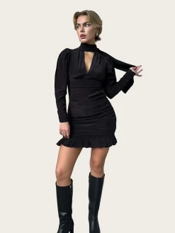 Satin Rouching Dress - Black