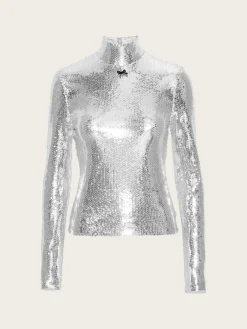 Sequin High Collar Top - Silver