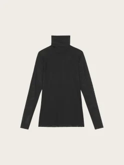 Solid Mesh Long Sleeve Rollneck - Black