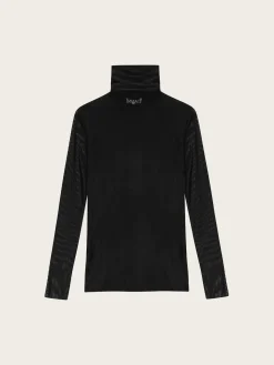 Solid Mesh Long Sleeve Rollneck - Black